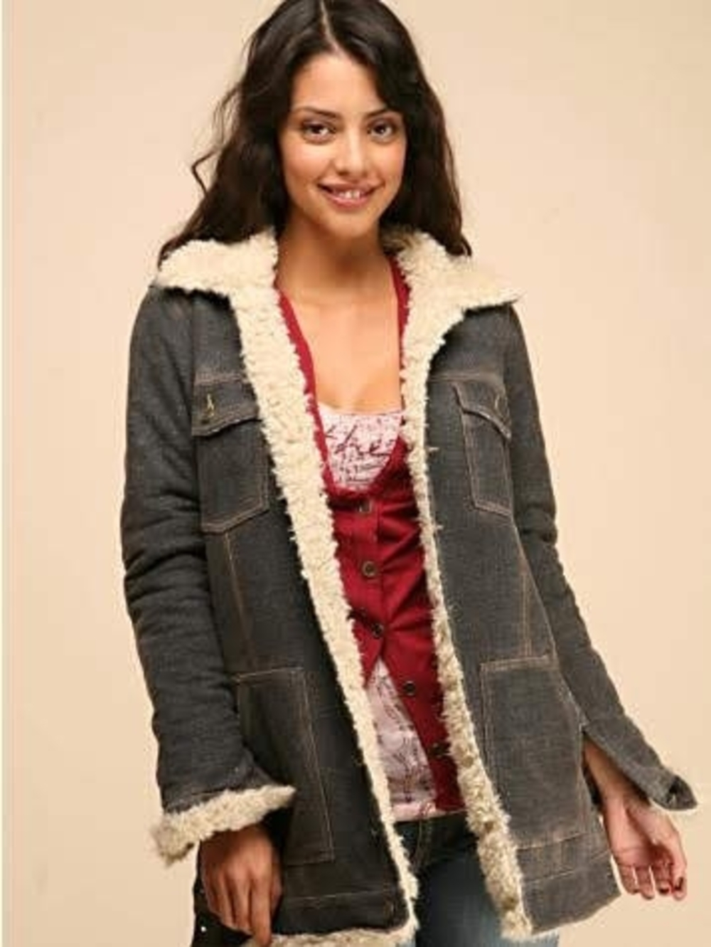 We The Free People Rivington Gray Embroidered Bohobocentric Sherpa Jacket OG